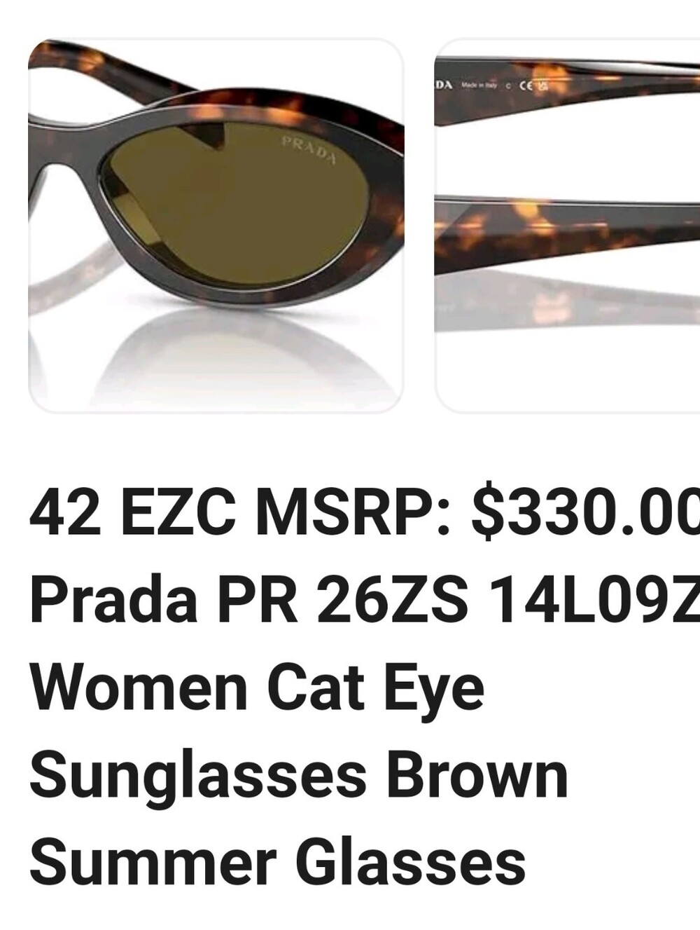 Prada PR 26ZS Women’s Brown Tortoiseshell Cat Eye Sunglasses
